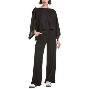 Marion Womens  2Pc Plisse Cape Kimono & Pant Set, Black